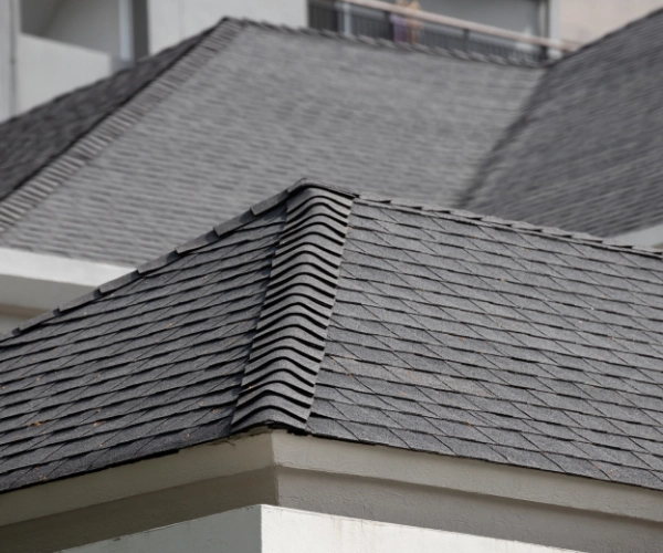 Gray shingle roof installed by a residential roofing company in Pleasanton, CA.